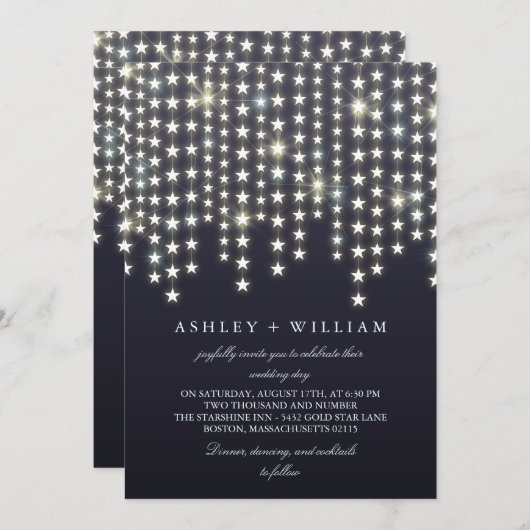 Star String Lichten Donkerblauw Avond Trouwen Kaart (Voorkant / Achterkant)