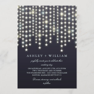 Star String Lights Dark Blue Evening Wedding Kaart
