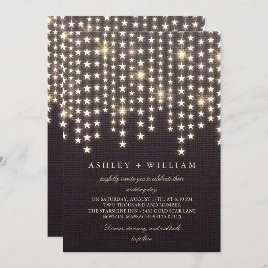 Star String Lights Dark Burlap Evening Wedding Kaart (Voorkant / Achterkant)