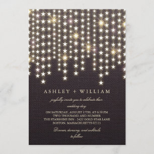Star String Lights Dark Burlap Evening Wedding Kaart