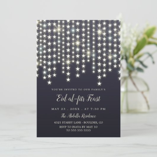 Star String Lights Donkerblauw Eid Feest Kaart (Staand voorkant)