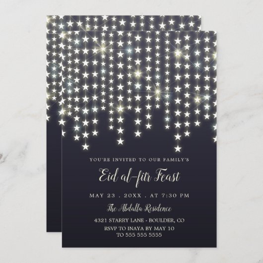 Star String Lights Donkerblauw Eid Feest Kaart (Voorkant / Achterkant)