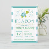 Star Stripe Turtle Baby shower Invitation Kaart (Staand voorkant)