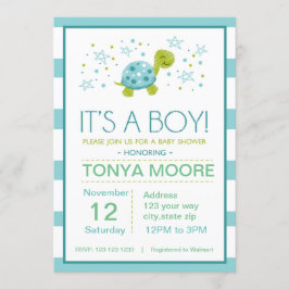 Star Stripe Turtle Baby shower Invitation Kaart