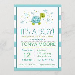 Star Stripe Turtle Baby shower Invitation Kaart