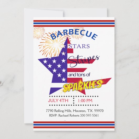 Star Stripes en Sparkles 4th van juli Barbecue Kaart (Voorkant)