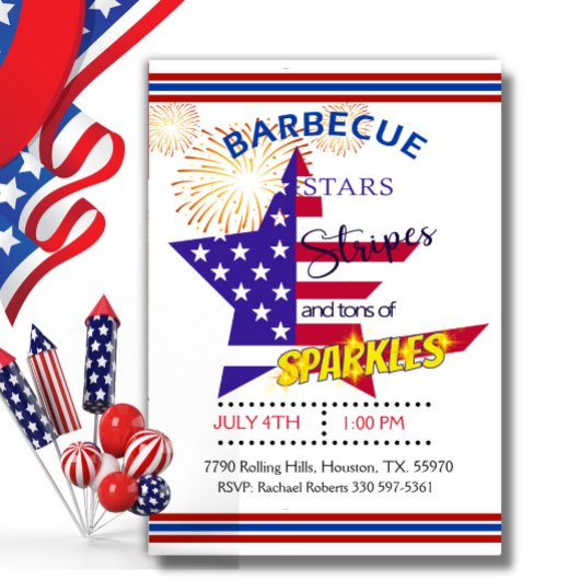 Star Stripes en Sparkles 4th van juli Barbecue Kaart