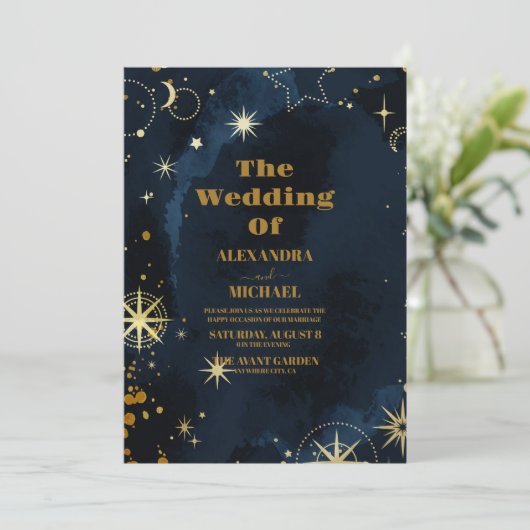 Star Struck Waterverf Galaxy Bruiloft Kaart (Staand voorkant)