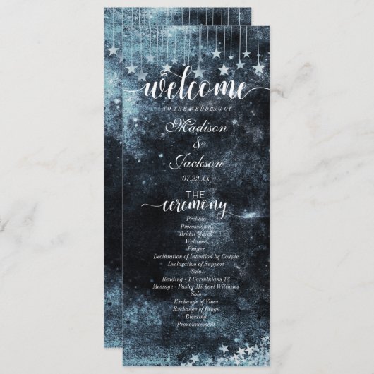 Star Struck Waterverf hemelse bruiloft programma Programmakaart (Voorkant / Achterkant)