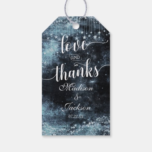 Star Struck Waterverf Nacht Bruiloft Liefde & Beda Cadeaulabel (Achterkant)