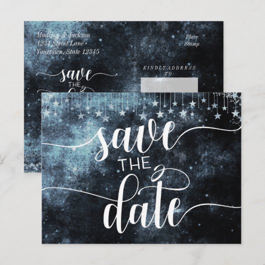 Star Struck Waterverf Sky Wedding Save the Date Aankondigingskaart (Voorkant / Achterkant)