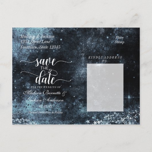 Star Struck Waterverf Sky Wedding Save the Date Aankondigingskaart (Achterkant)