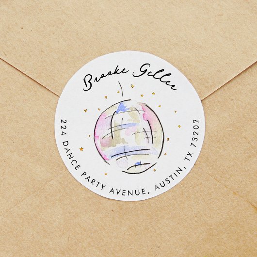 Star Studded Disco Ball Waterverf Retouradres Ronde Sticker
