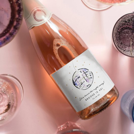 Star Studded Disco Ball Waterverf Verjaardagsfeest Sparkling Wijnetiket