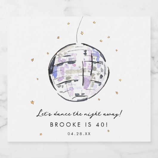 Star Studded Disco Ball Waterverf Verjaardagsfeest Sparkling Wijnetiket (Enkel label)