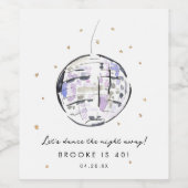 Star Studded Disco Ball Waterverf Verjaardagsfeest Wijn Etiket (Enkel label)