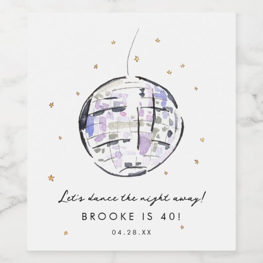 Star Studded Disco Ball Waterverf Verjaardagsfeest Wijn Etiket (Enkel label)