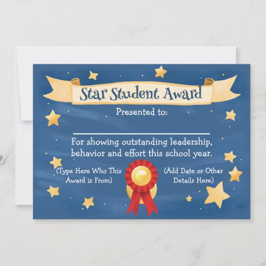 Star Student Award Certificaat School Kinder 8.5x1 Aankondiging (Voorkant)