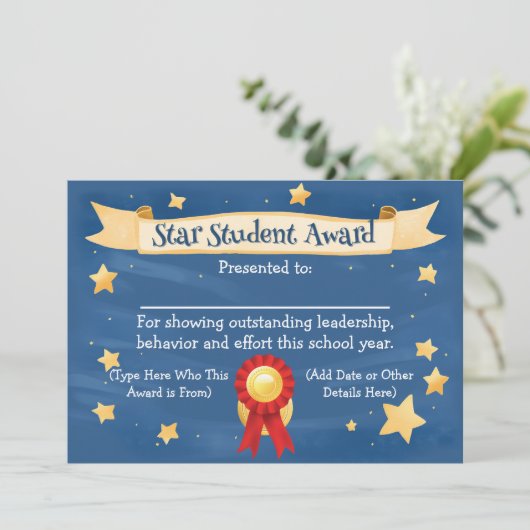 Star Student Award Certificaat School Kinder 8.5x1 Aankondiging (Staand voorkant)