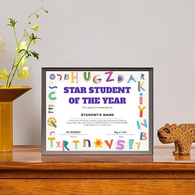  Star Student van het Jaar Class Award (Customizable Star Student of the Year Class Award)