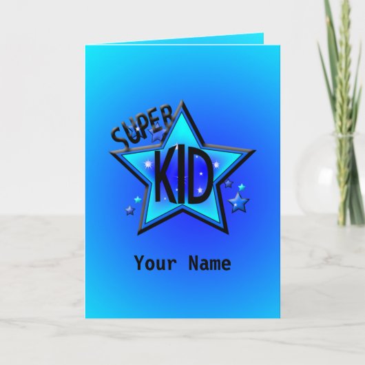 Star Super Kind Blue Wenskaart Kaart (Voorkant)