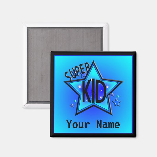 Star Super Kind Name Custom Blue Magnet (Voorkant / Achterkant)