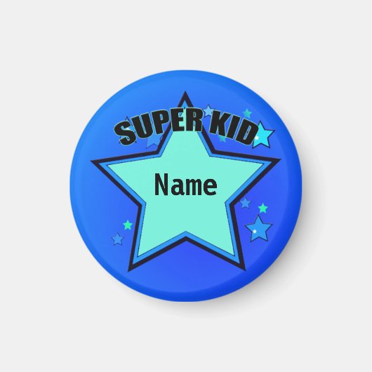 Star Super Kind Name Custom Small Blue Magnet (Voorkant)