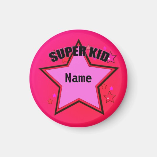 Star Super Kind Name Roze Custom Small Magnet (Voorkant)