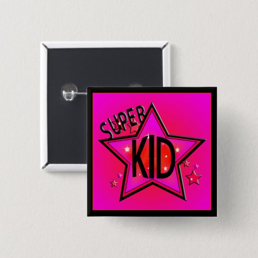 Star Super Kind Pink Sq Button (Voorkant /achterkant)