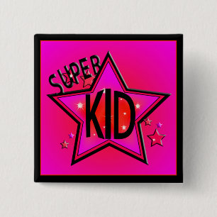 Star Super Kind Pink Sq Button