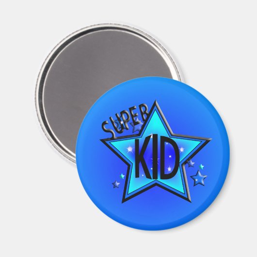 Star Super Kind Round Blue Magnet (Voorkant / Achterkant)