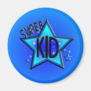 Star Super Kind Round Blue Magnet