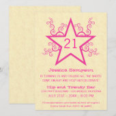 Star Swirls 21st Birthday Party Invitation, roze Kaart (Voorkant / Achterkant)
