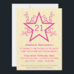 Star Swirls 21st Birthday Party Invitation, roze Kaart<br><div class="desc">Funky and hip Star Swirls 21st Birthday Party Invite met een gigantische ster in een cascade van zwenkriemen en een faux textured paper background. Hoeveel toeristen en bochten zullen er zijn op je prachtige baard om je 21ste verjaardag te vieren? Begin de partij van rechts met deze unieke uitnodiging wanneer...</div>