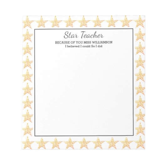 STAR-TEACHERAPPARAAT dacht ik dat ik me kon aanpas Notitieblok (Voorkant)