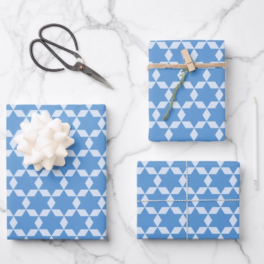 Star Tiles Geometric Hanukkah Pattern in Blue Inpakpapier Vel (Voorkant)