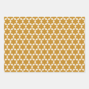 Star Tiles Pattern in Dark Mustard en Cream Inpakpapier Vel