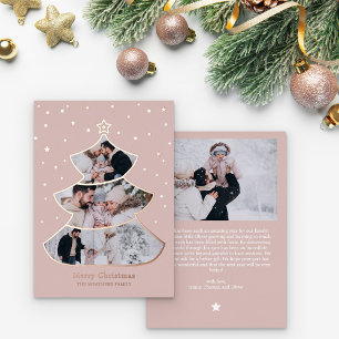 Star-Tipped Tree Roos Gold Merry Christmas Foto Folie Feestdagenkaart