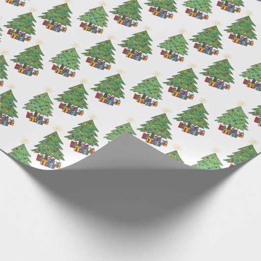 Star-topped Christmas Trees and Gifts Pattern Cadeaupapier (Hoek)