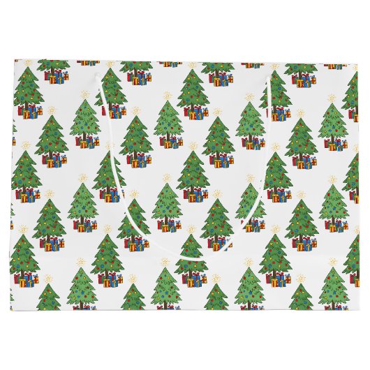 Star-topped Christmas Trees and Gifts Pattern Groot Cadeauzakje (Achterkant)