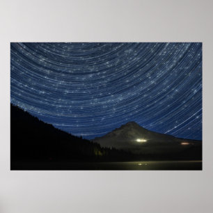 Star Trails over de berg Hood op Trillium Lake Pos Poster