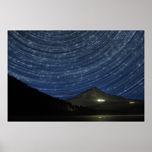 Star Trails over de berg Hood op Trillium Lake Pos Poster (Voorkant)
