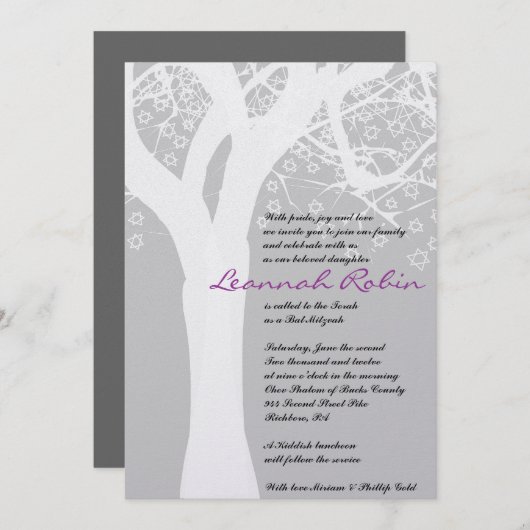 STAR TREE Bar Bat Mitzvah Uitnodiging (Voorkant / Achterkant)