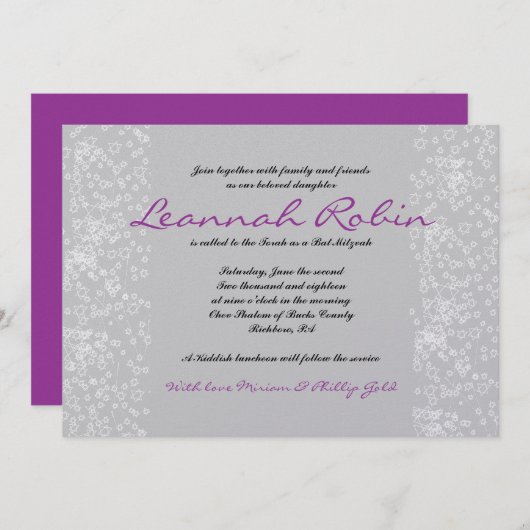 STAR TREE Bar Bat Mitzvah Uitnodiging (Voorkant / Achterkant)