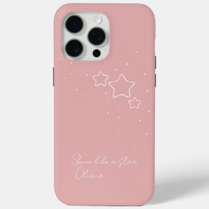 Star Trio in Roze & Wit met boodschap en naam iPhone 15 Pro Max Hoesje