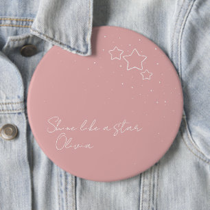 Star Trio in Roze & Wit met boodschap en naam Ronde Button 6,0 Cm
