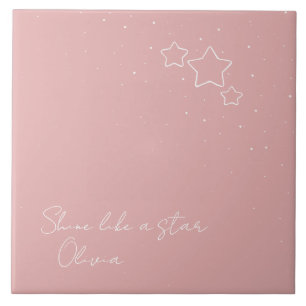 Star Trio in Roze & Wit met boodschap en naam Tegeltje