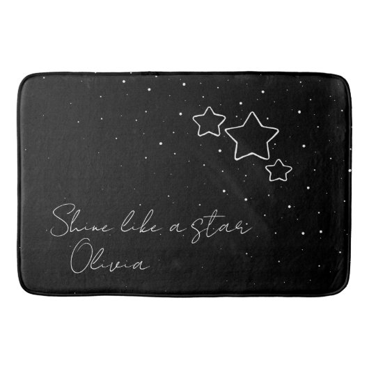 Star Trio in zwart-wit met boodschap en naam Badmat (Voorkant)