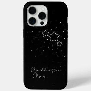 Star Trio in zwart-wit met boodschap en naam iPhone 15 Pro Max Hoesje