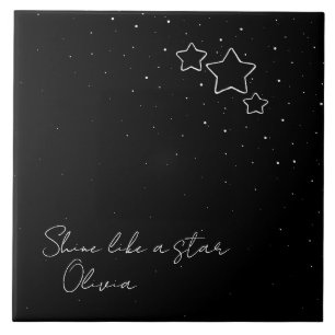 Star Trio in zwart-wit met boodschap en naam Tegeltje